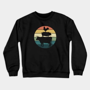 Retro Rainbow Stacked Farm Animals Cow Pig Rooster Crewneck Sweatshirt